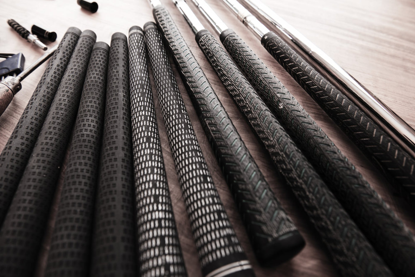 Grips on Golf Clubs close up